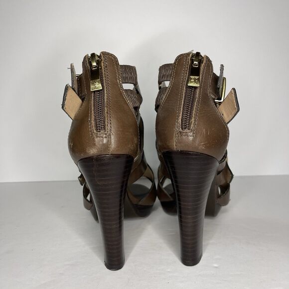 POUR LA VICTOIRE Women’s Strappy Sandal Heels 6.5M Brown Leather Made in Brazil - Picture 4 of 11